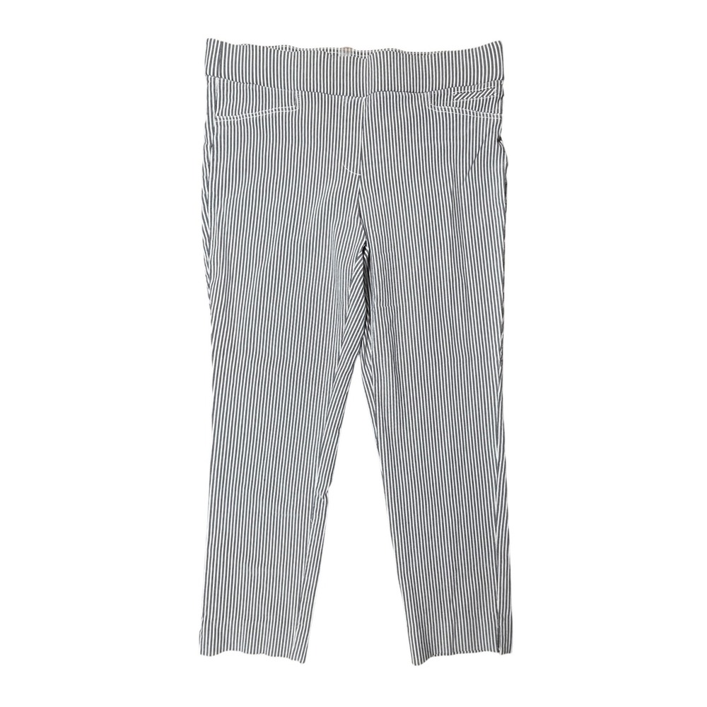Anne Klein Womens Gray White Striped Slim Ankle Pull On Career Pants L